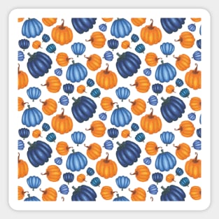 Pretty Blue & Orange Pumpkin Pattern on a White Background Sticker